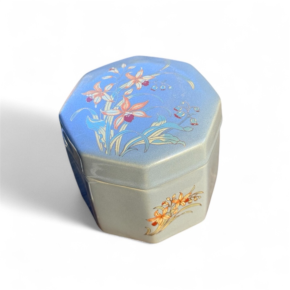 Floral Blue and Cream Decorative Trinket Box